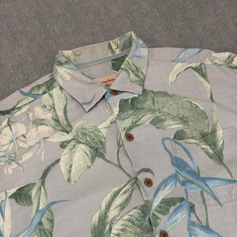 Tommy Bahama Mens XL Blue Green Tropical Floral 100% Silk Button Down Shirt